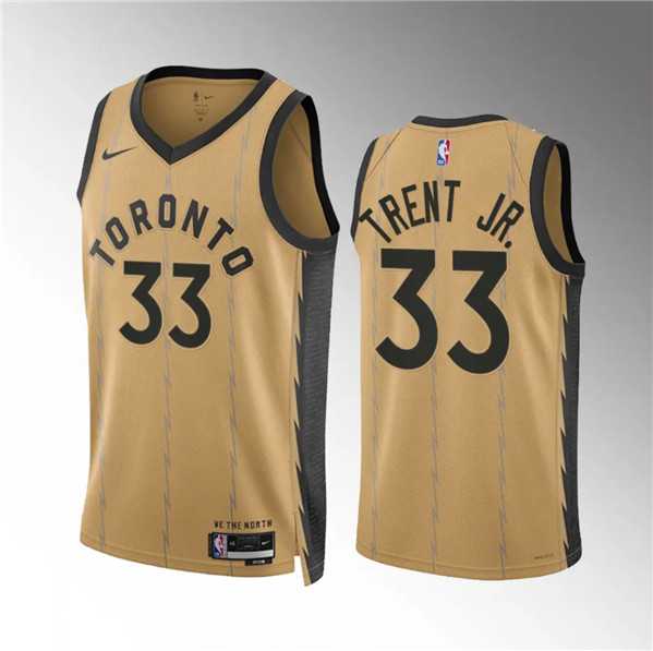 Mens Toronto Raptors #33 Gary Trent Jr. Gold 2023-24 City Edition Stitched Basketball Jersey Dzhi->toronto raptors->NBA Jersey